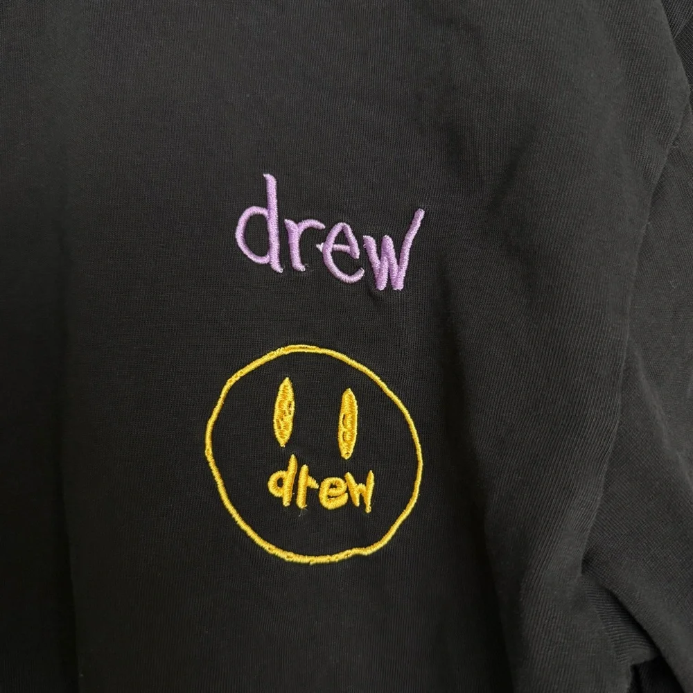 Drew House x Ssense Black Embroidered Stacked Logo Justin Bieber Tshirt - Picture 4 of 9